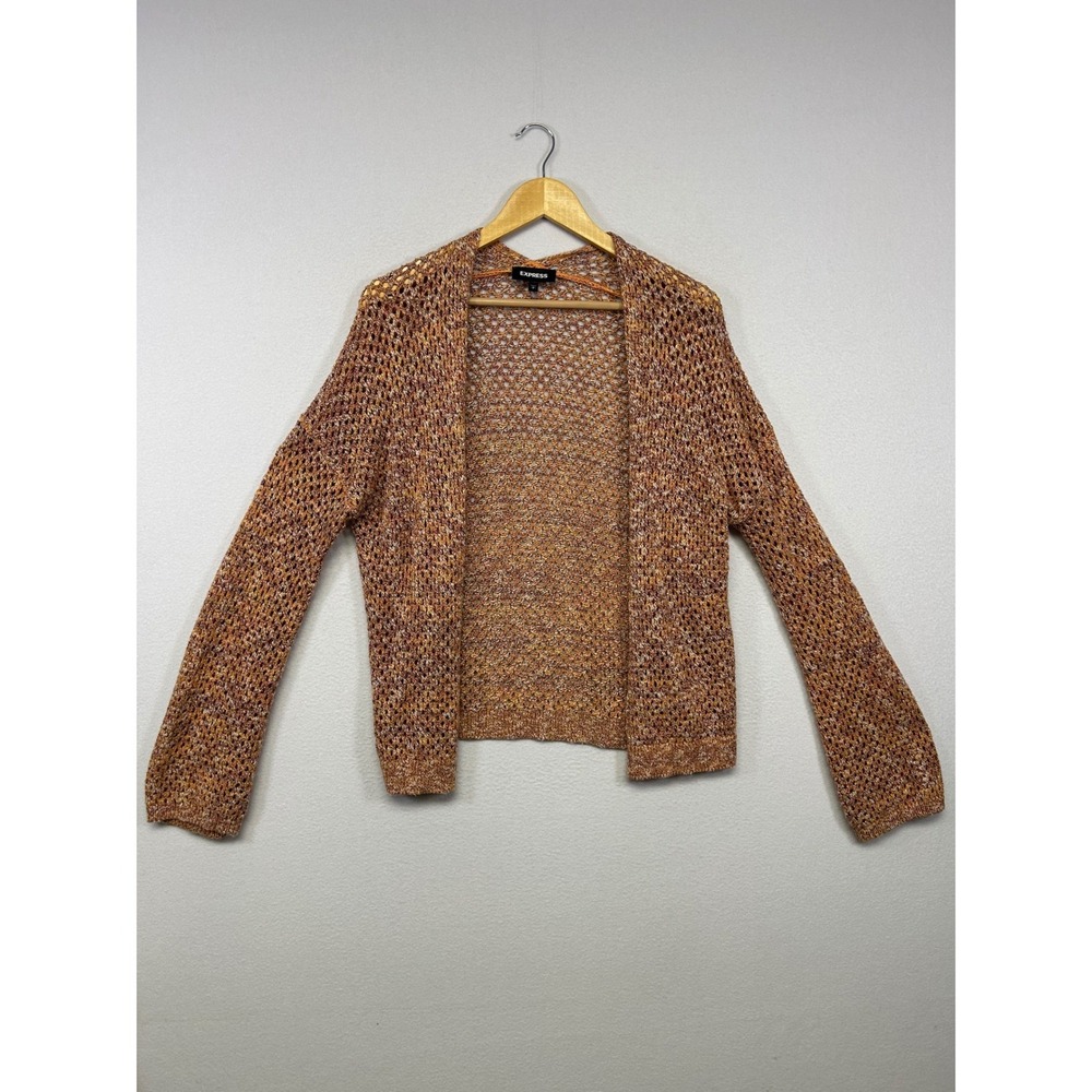 Boho Coastal Express Womens Small Orange Multi Space Dye Open Knit Cardigan S